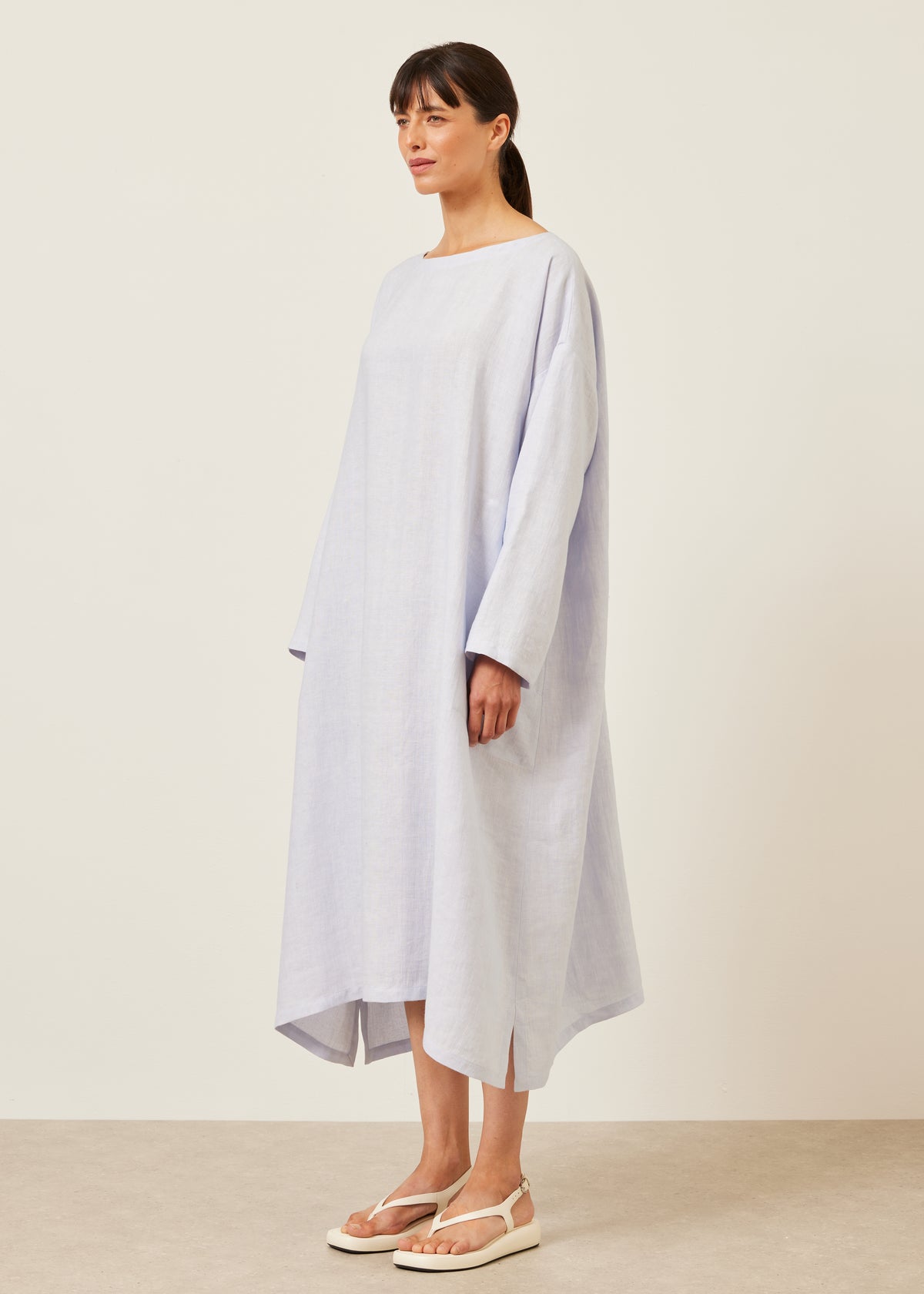 linen wide a-line scoop neck dress