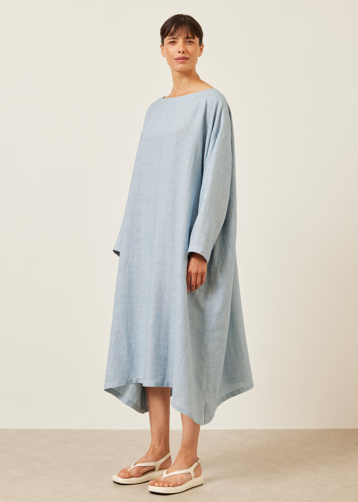 linen wide a-line scoop neck dress