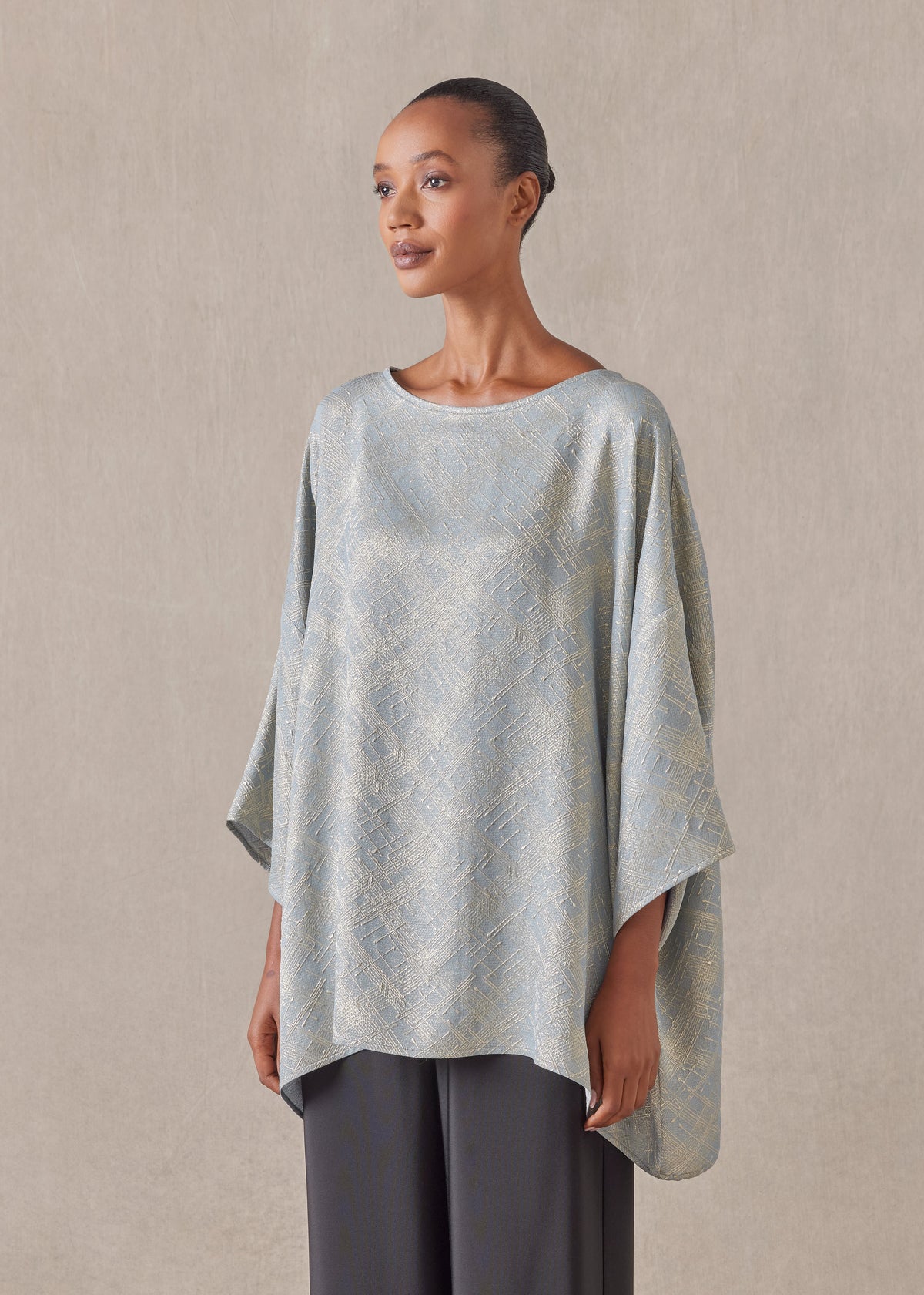 silk mix 3/4 sleeve bateau neck tunic - long