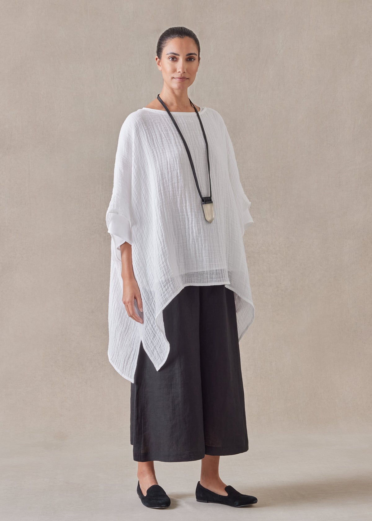 linen longer back scoop neck kaftan - mid plus