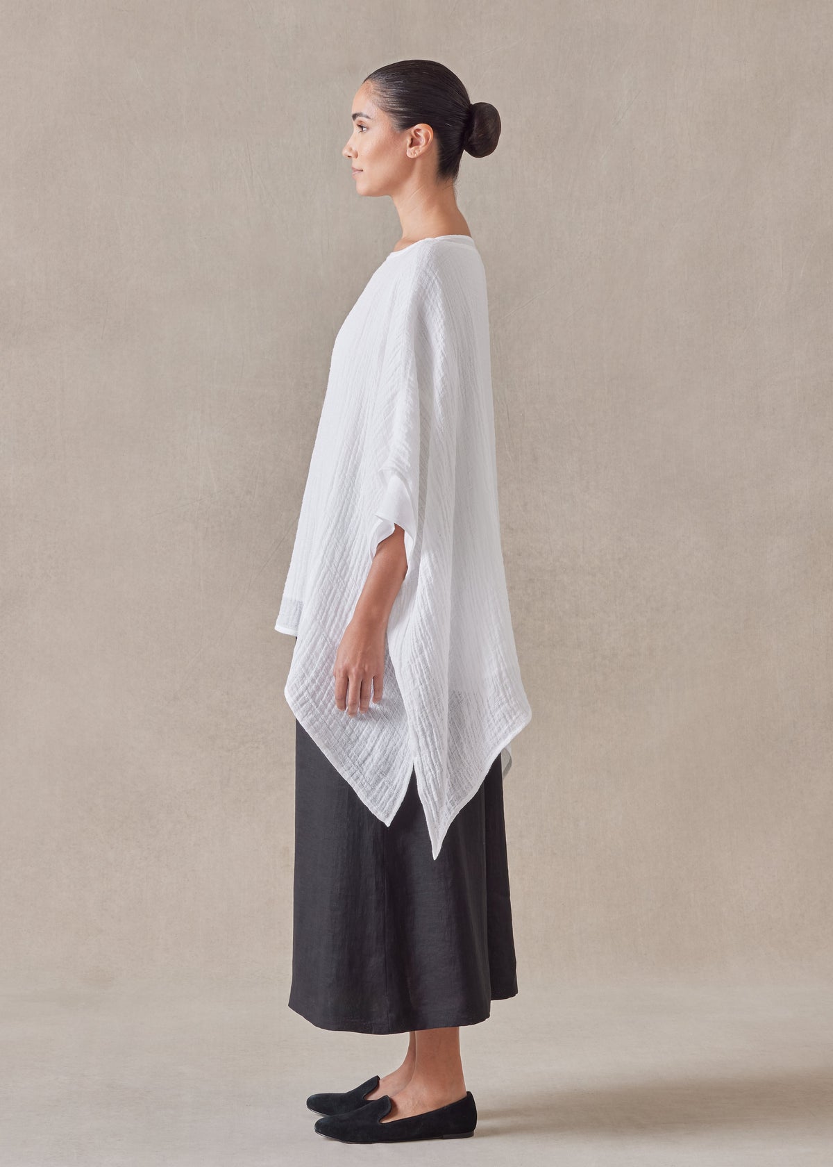 linen longer back scoop neck kaftan - mid plus