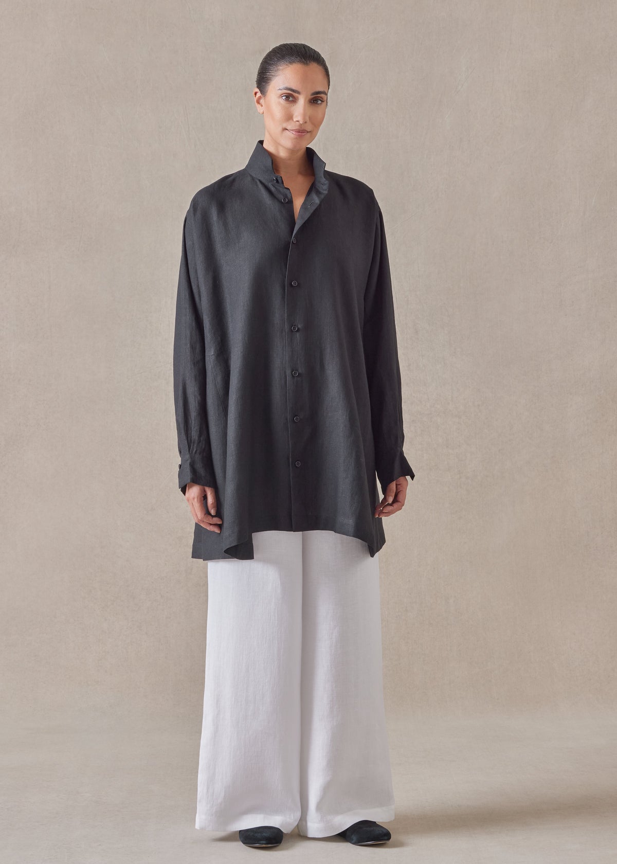 linen caucasus shirt with notch collar - long plus