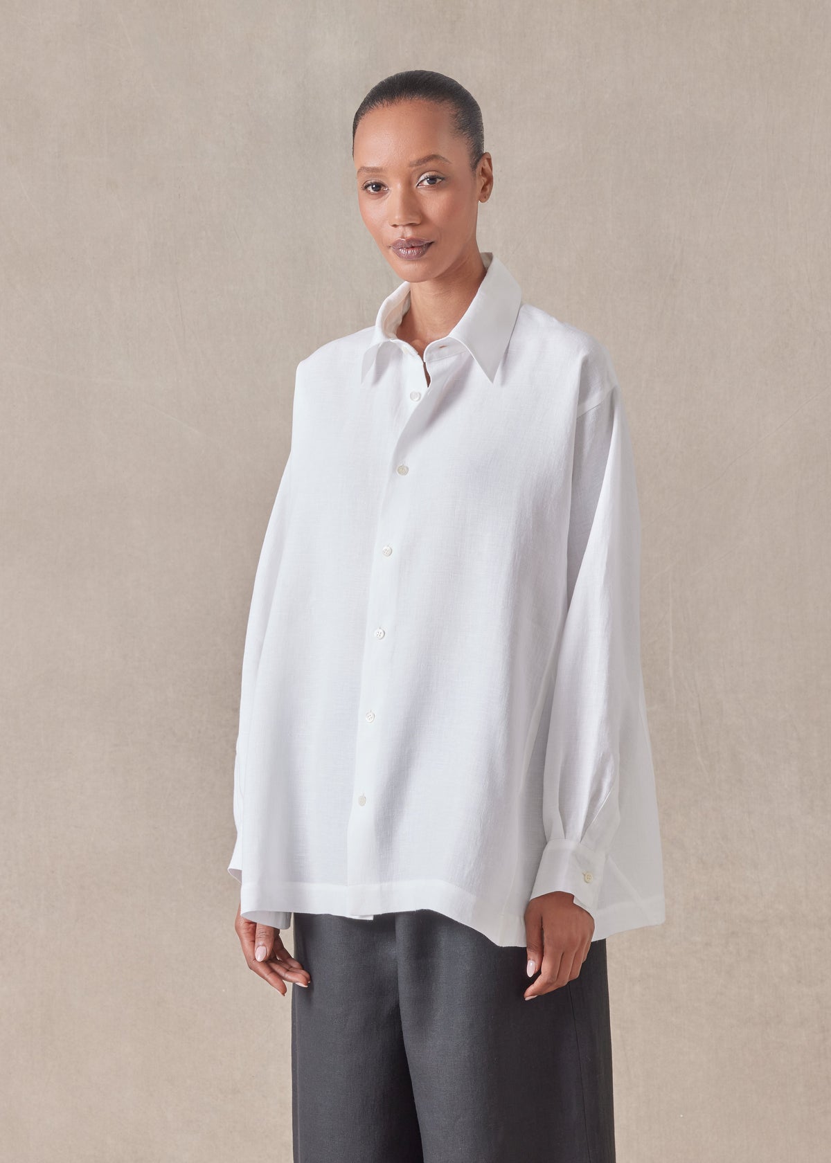 linen caucasus shirt with collar - long