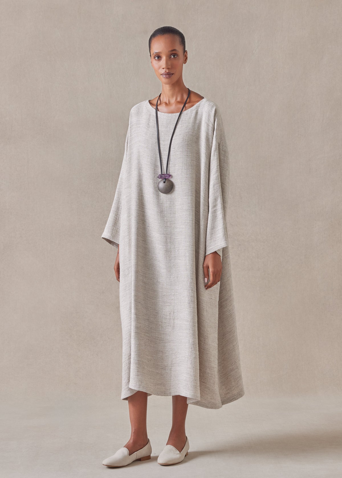 linen wide a-line scoop neck dress