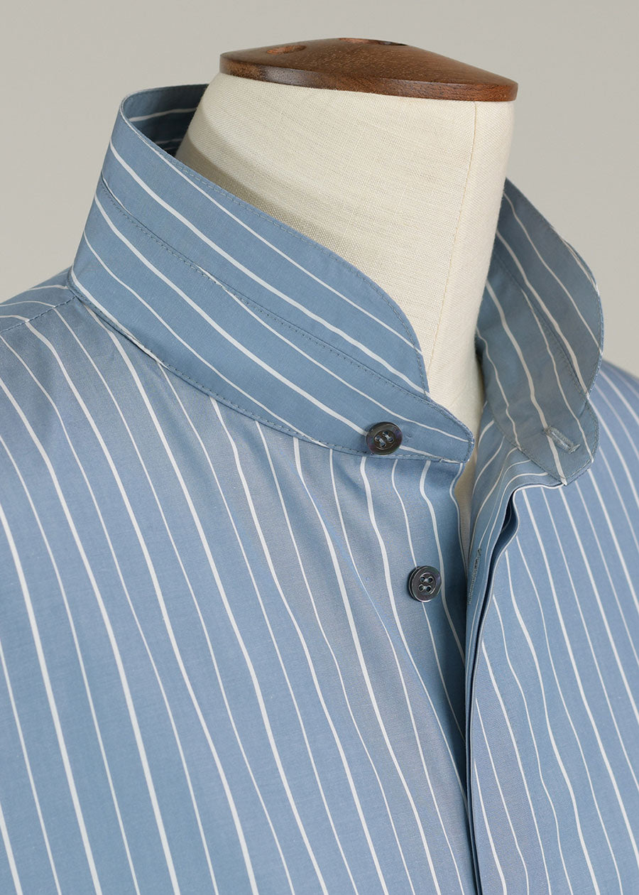 cotton slim a-line double stand collar shirt with stepped insert - long