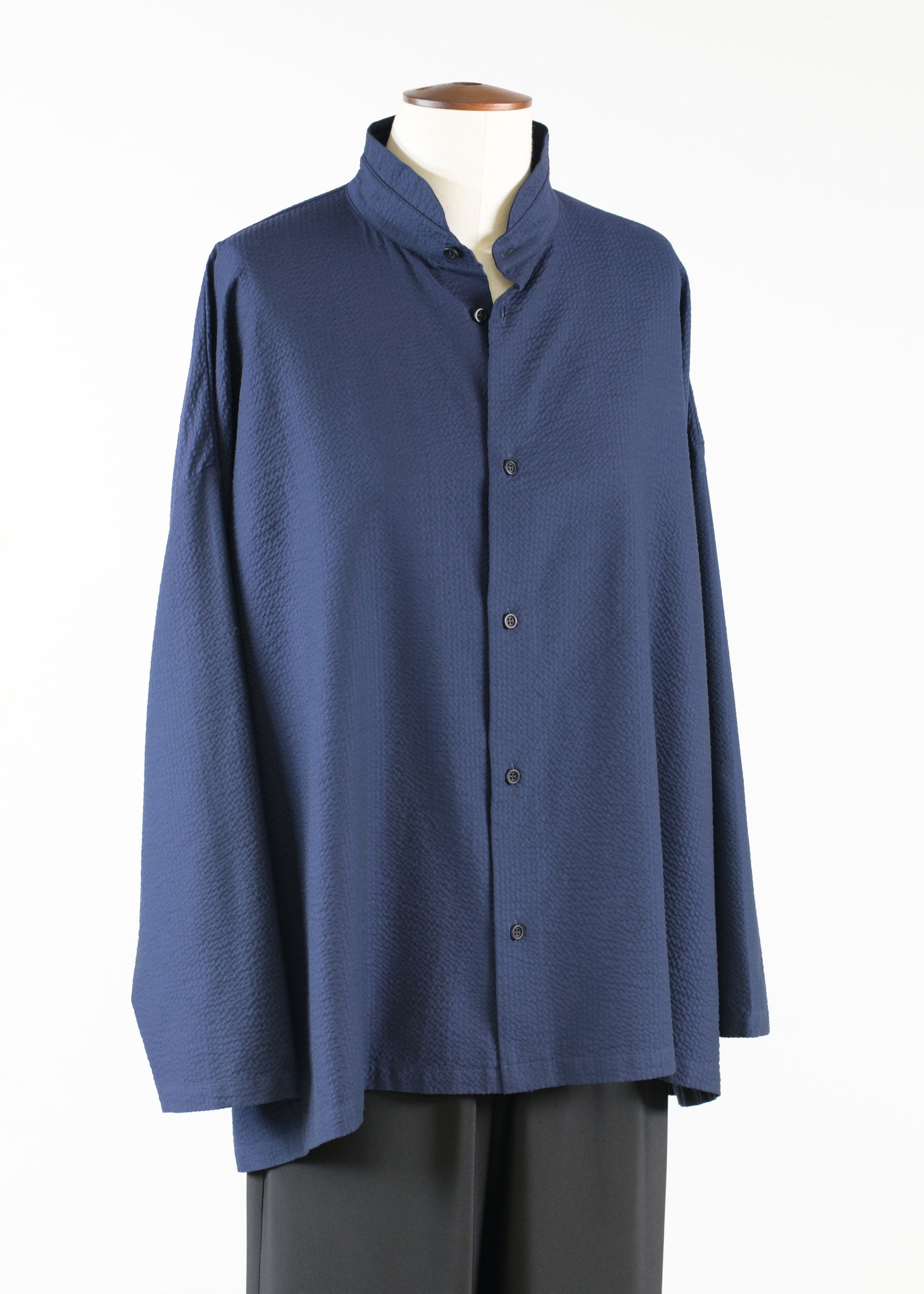 cotton wide a-line shirt with double stand collar - mid plus