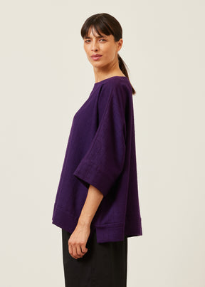 cotton scoop neck 3/4 sleeve top with hembands - mid plus