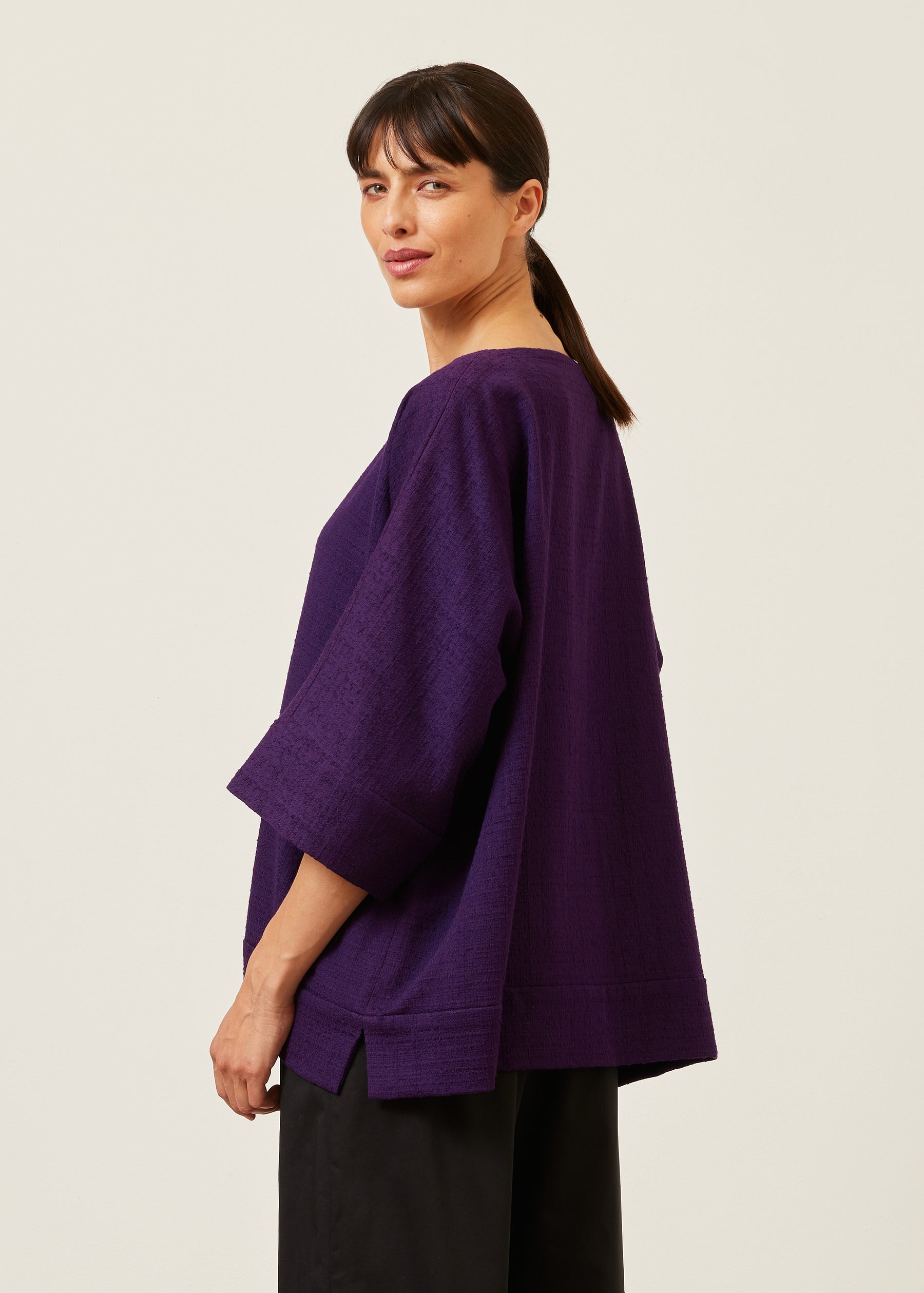 cotton scoop neck 3/4 sleeve top with hembands - mid plus