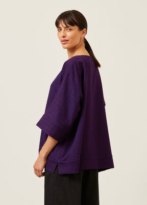 cotton scoop neck 3/4 sleeve top with hembands - mid plus