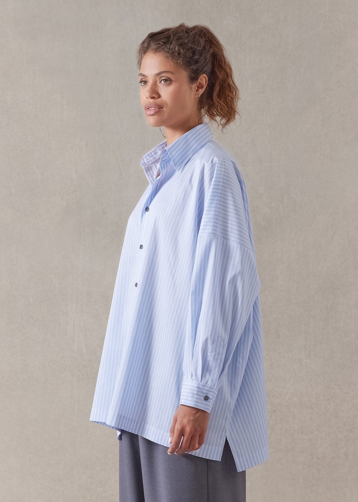 cotton wide longer back shirt with collar - long