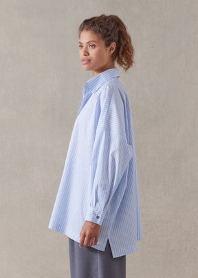 cotton wide longer back shirt with collar - long