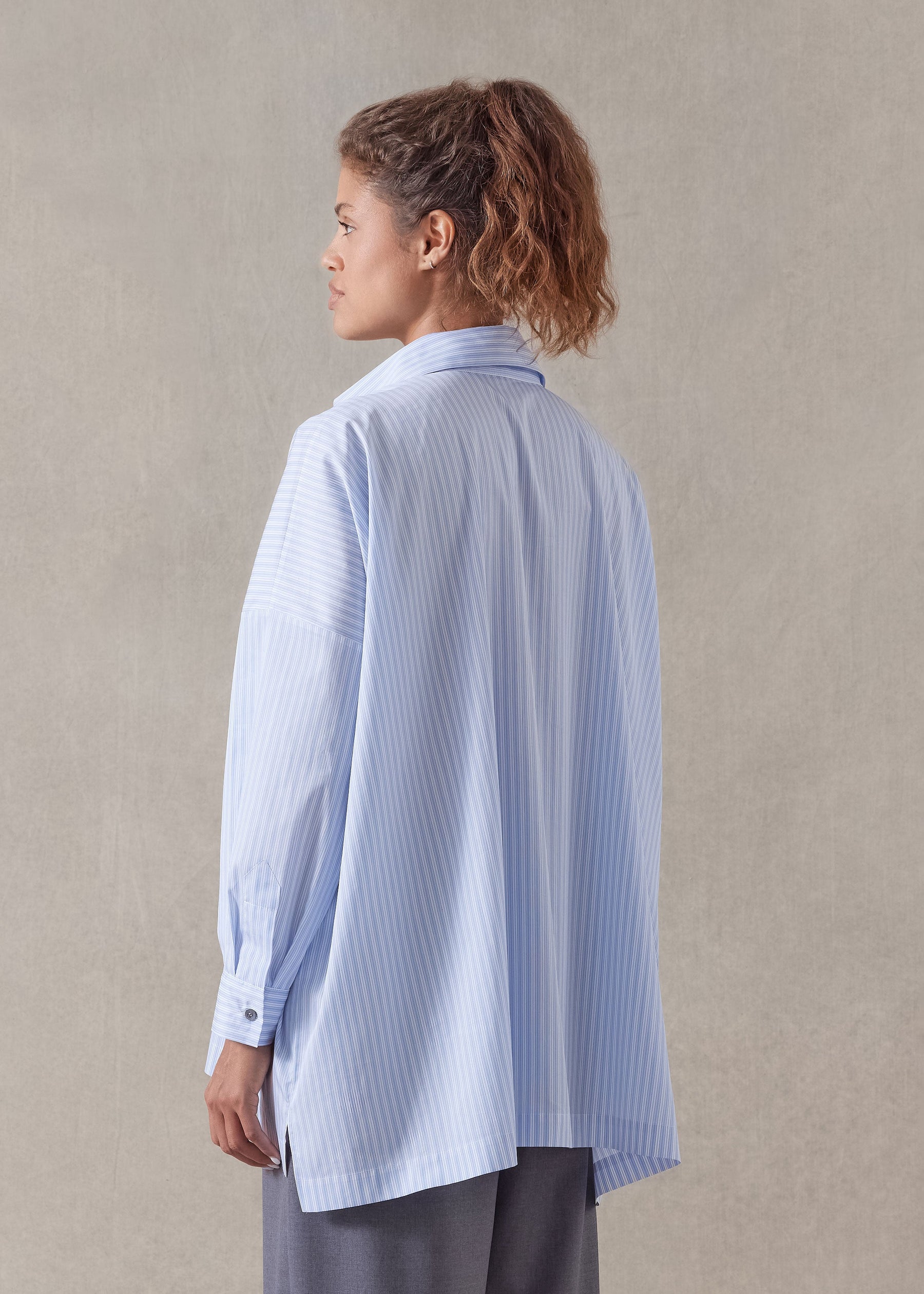 cotton wide longer back shirt with collar - long