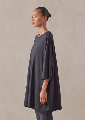 cotton jersey sloped shoulder round neck poncho - long plus