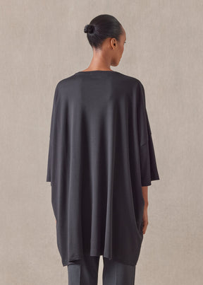 cotton jersey sloped shoulder round neck poncho - long plus