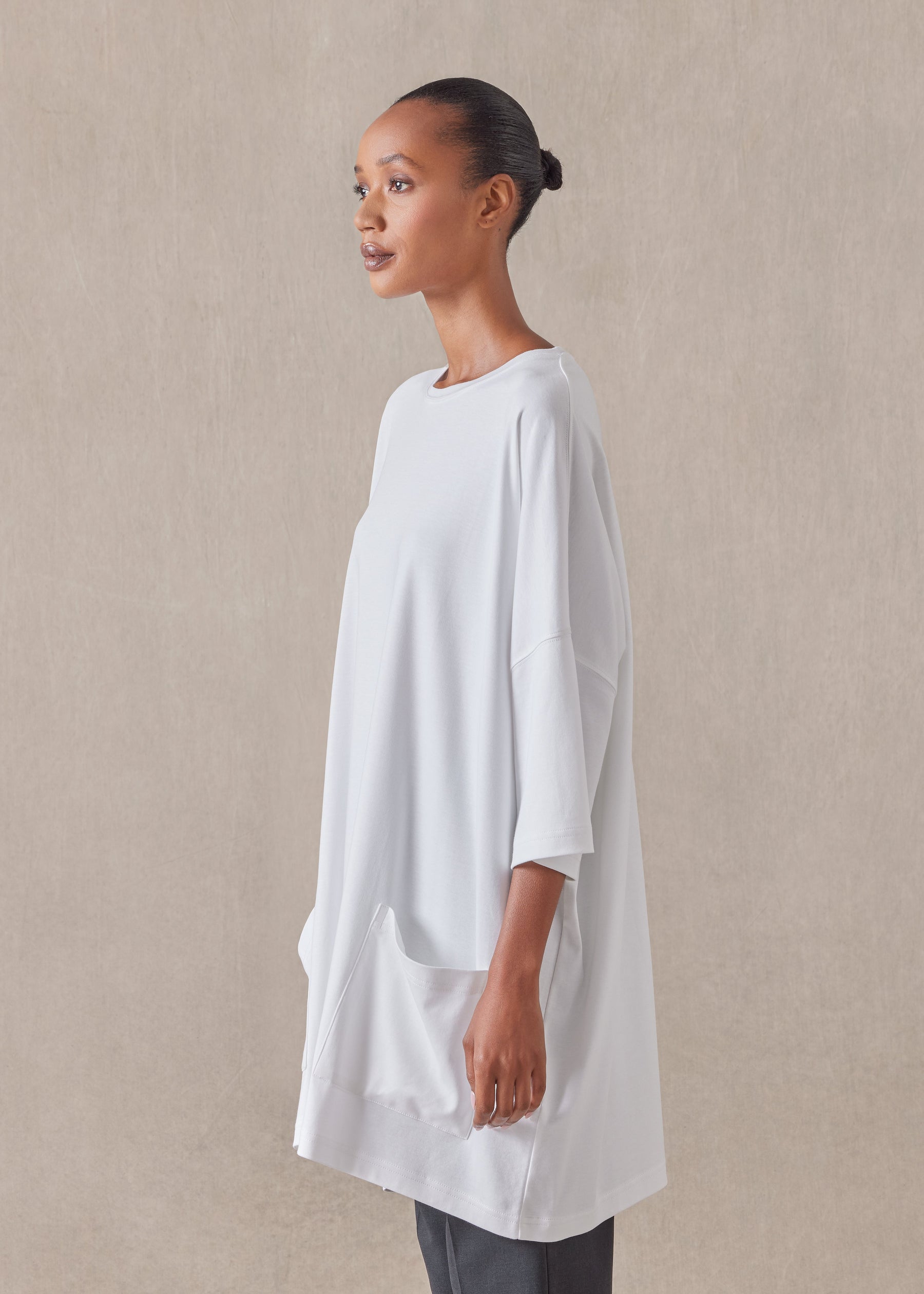 cotton jersey sloped shoulder round neck poncho - long plus