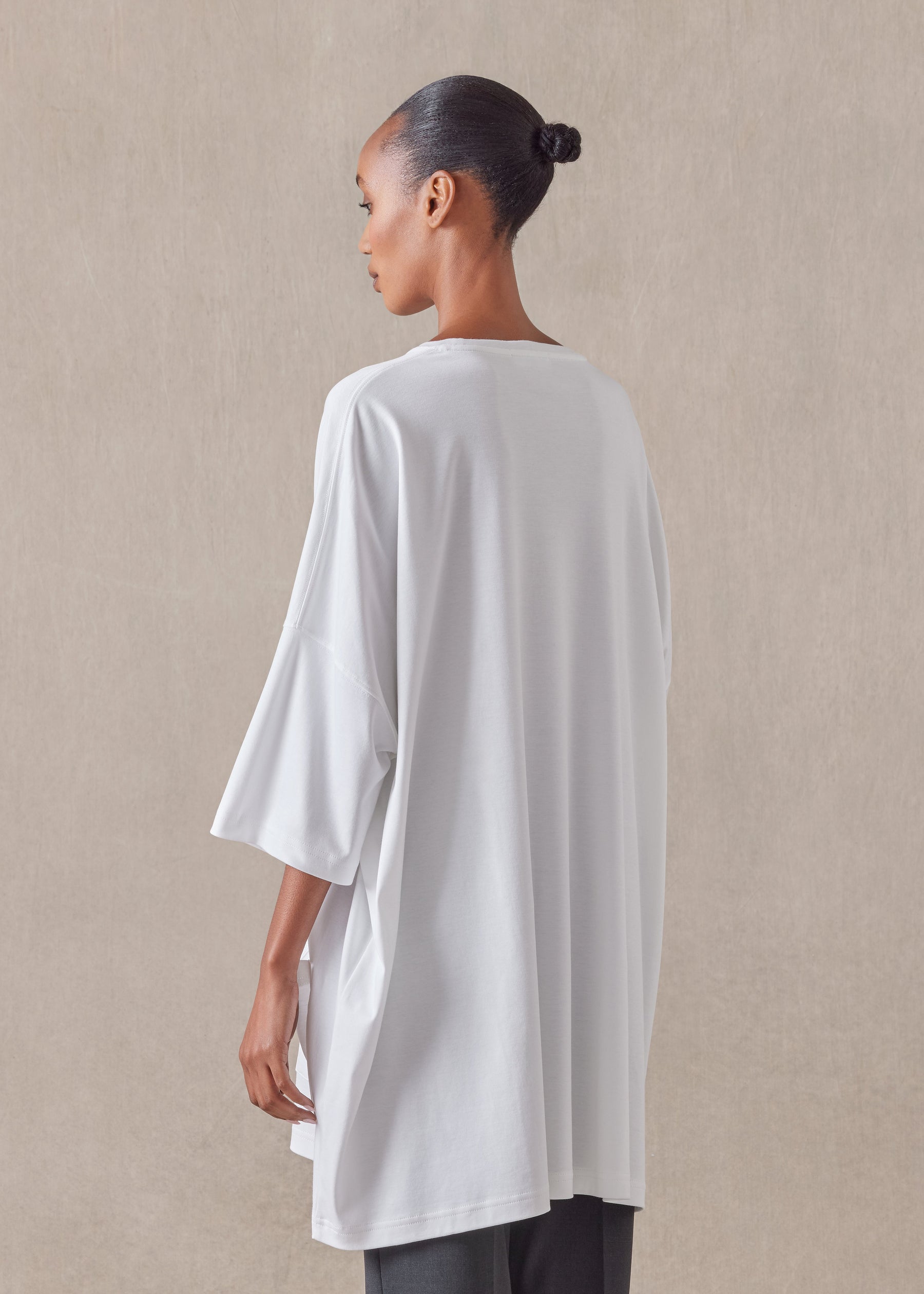 cotton jersey sloped shoulder round neck poncho - long plus