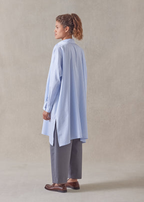 cotton wide a-line collarless shirt - very long with slits