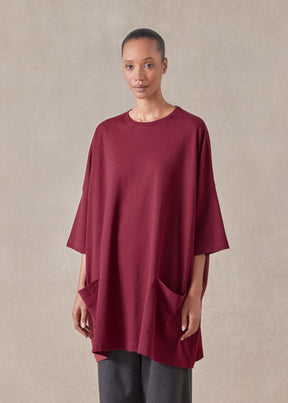 cotton jersey sloped shoulder round neck poncho - long plus