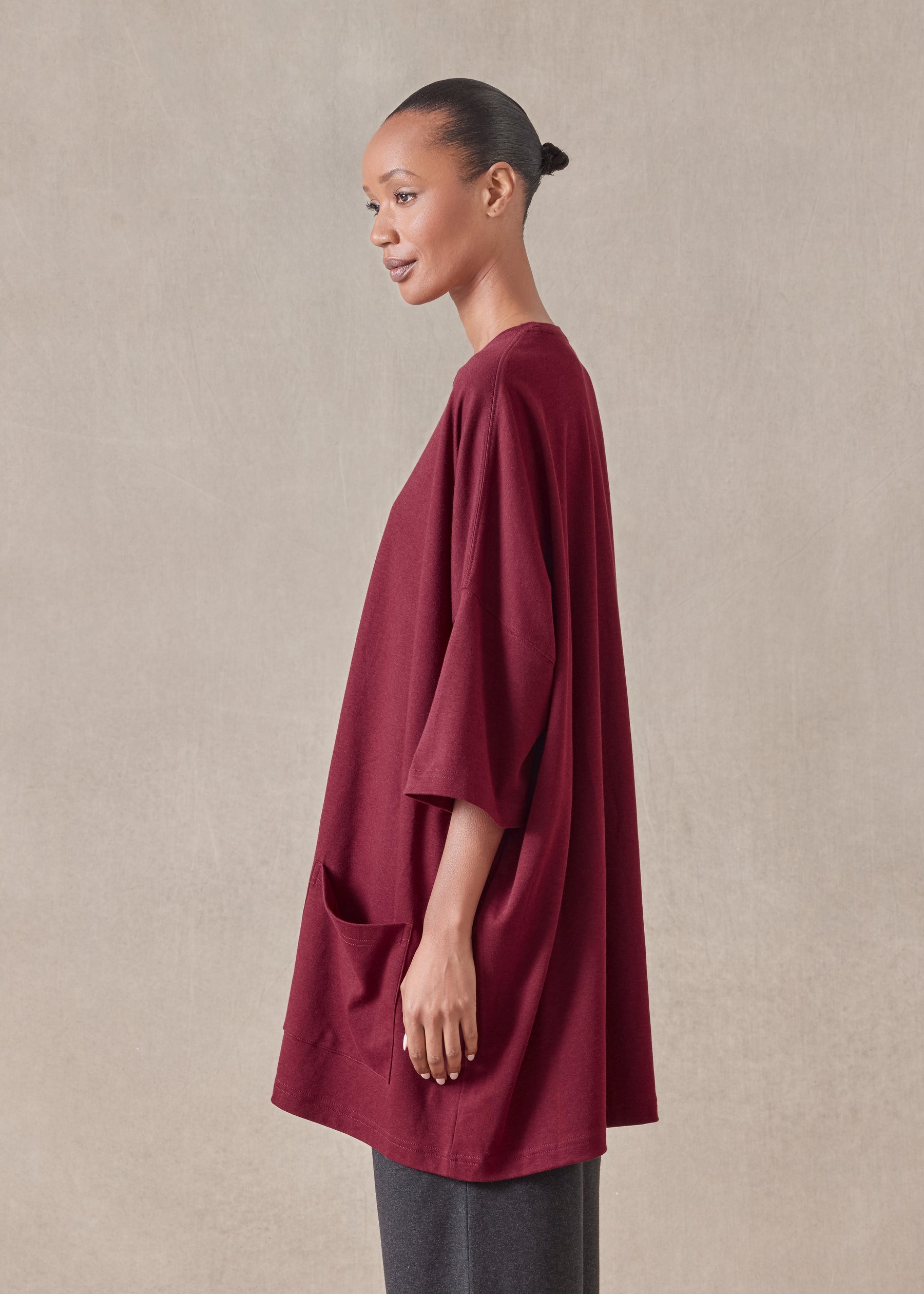 cotton jersey sloped shoulder round neck poncho - long plus