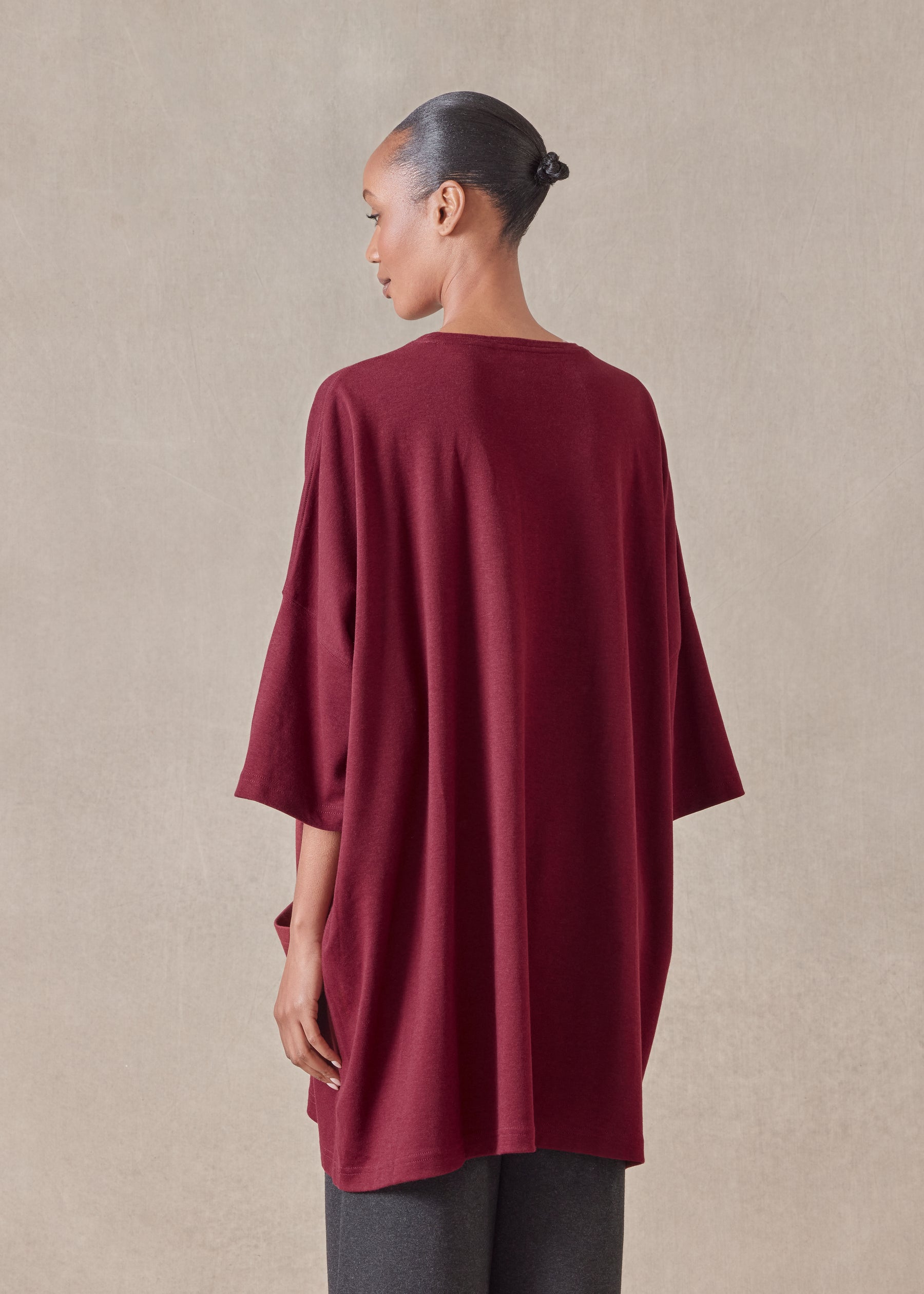 cotton jersey sloped shoulder round neck poncho - long plus