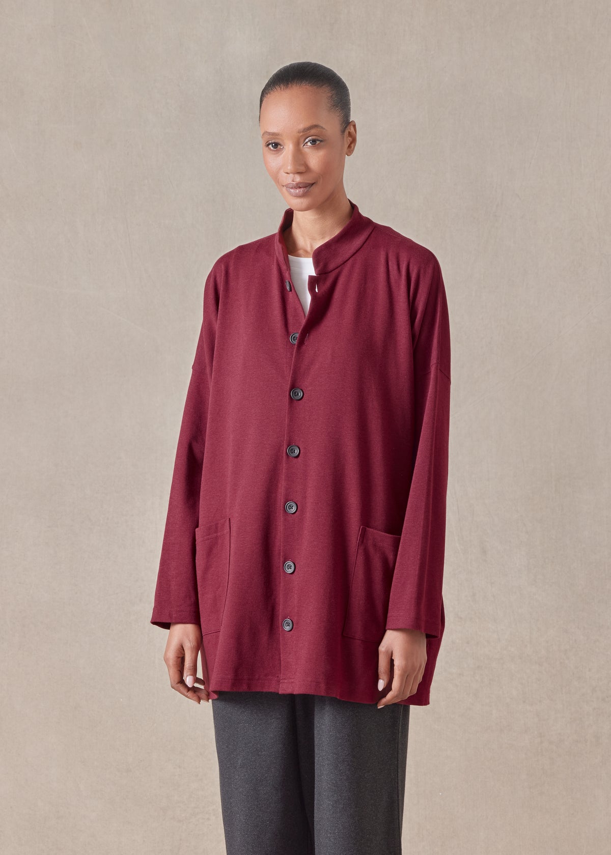 cotton jersey mandarin jacket - long