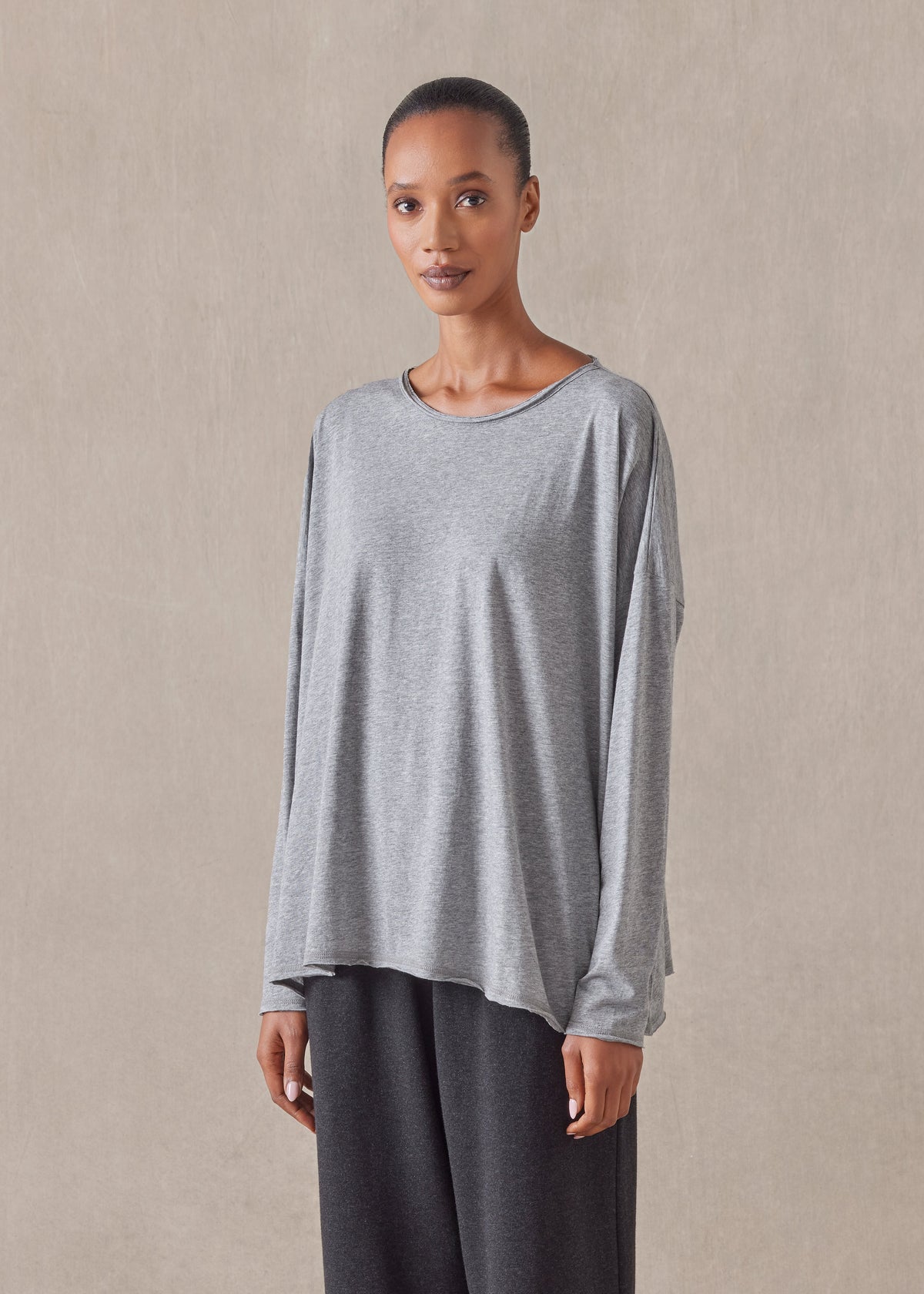 cotton jersey long sleeve double edge scoop neck t-shirt - mid plus