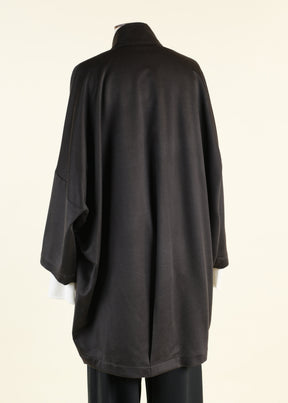 baby camel hair 3/4 sleeve sloped shoulder chinese collar jacket with back pleat detail - long plus