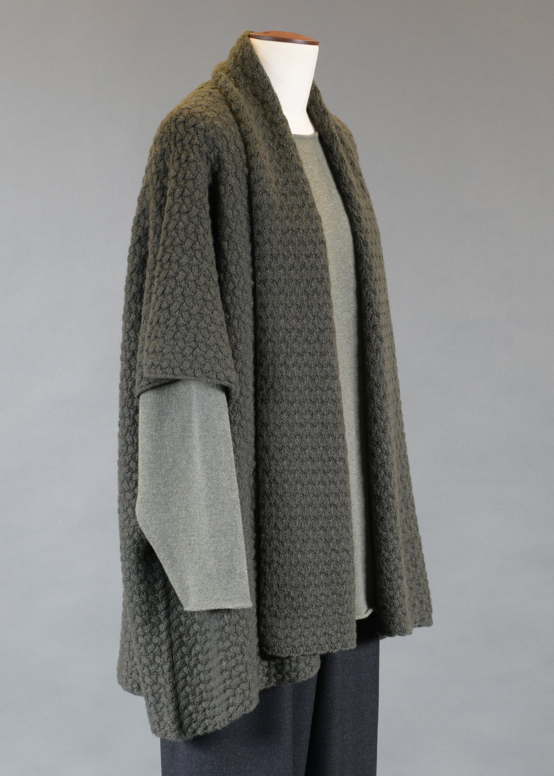 knitted scrunch shawl collar sleeveless cardigan - long plus