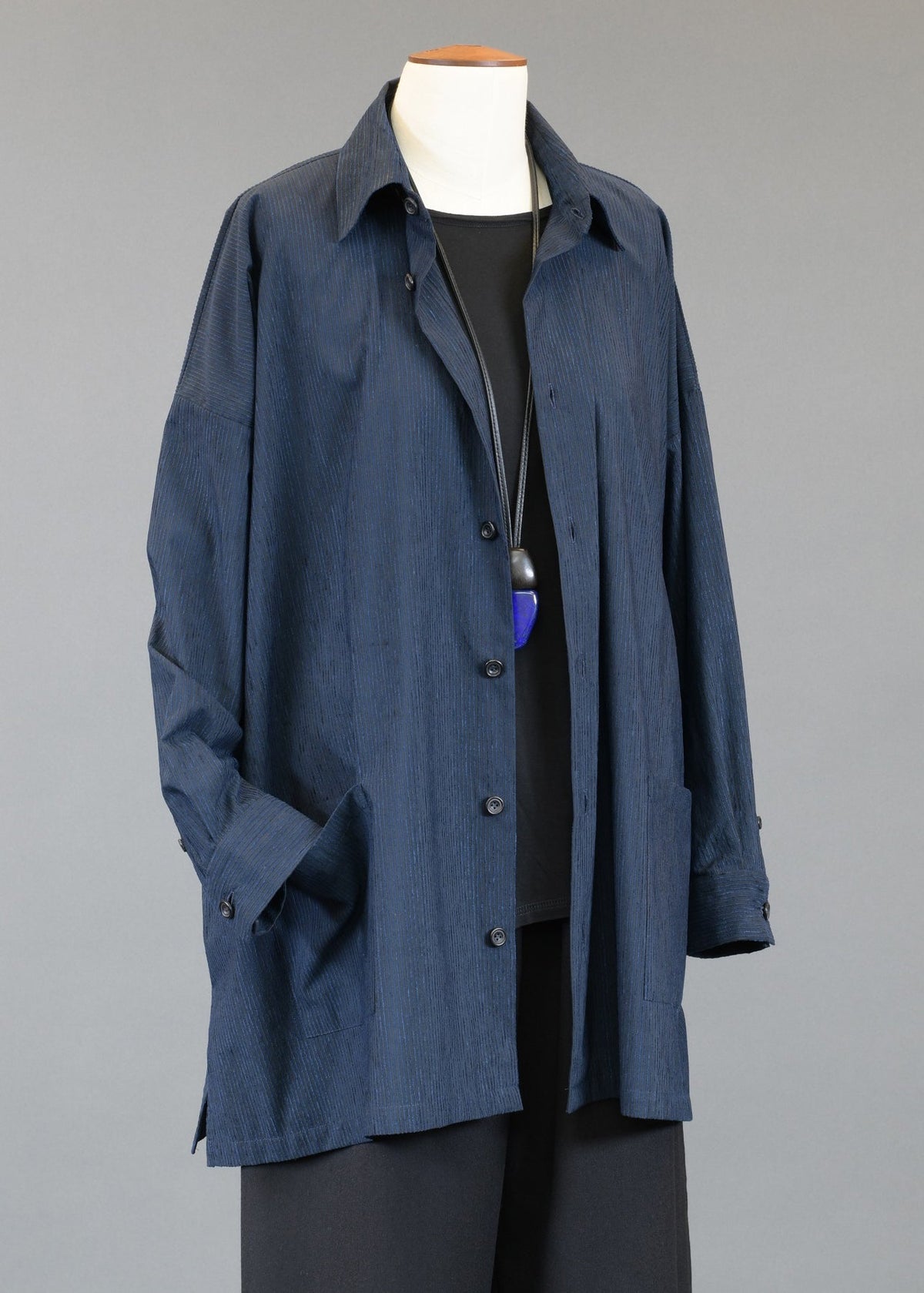 cotton wide a-line shirt jacket with collar - long