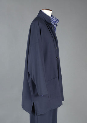 wool wide a-line double stand collar shirt jacket - long plus