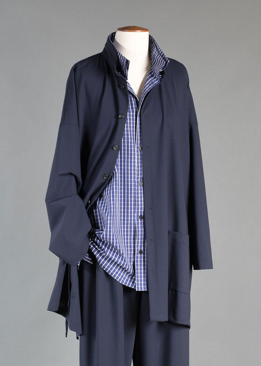 wool wide a-line double stand collar shirt jacket - long plus