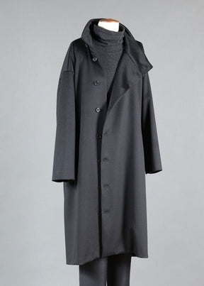 wool side buttoning scrunch neck coat - very long