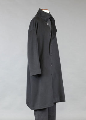 wool side buttoning scrunch neck coat - very long