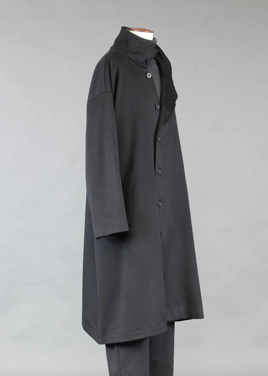 wool side buttoning scrunch neck coat - very long