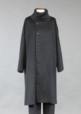 wool side buttoning scrunch neck coat - very long