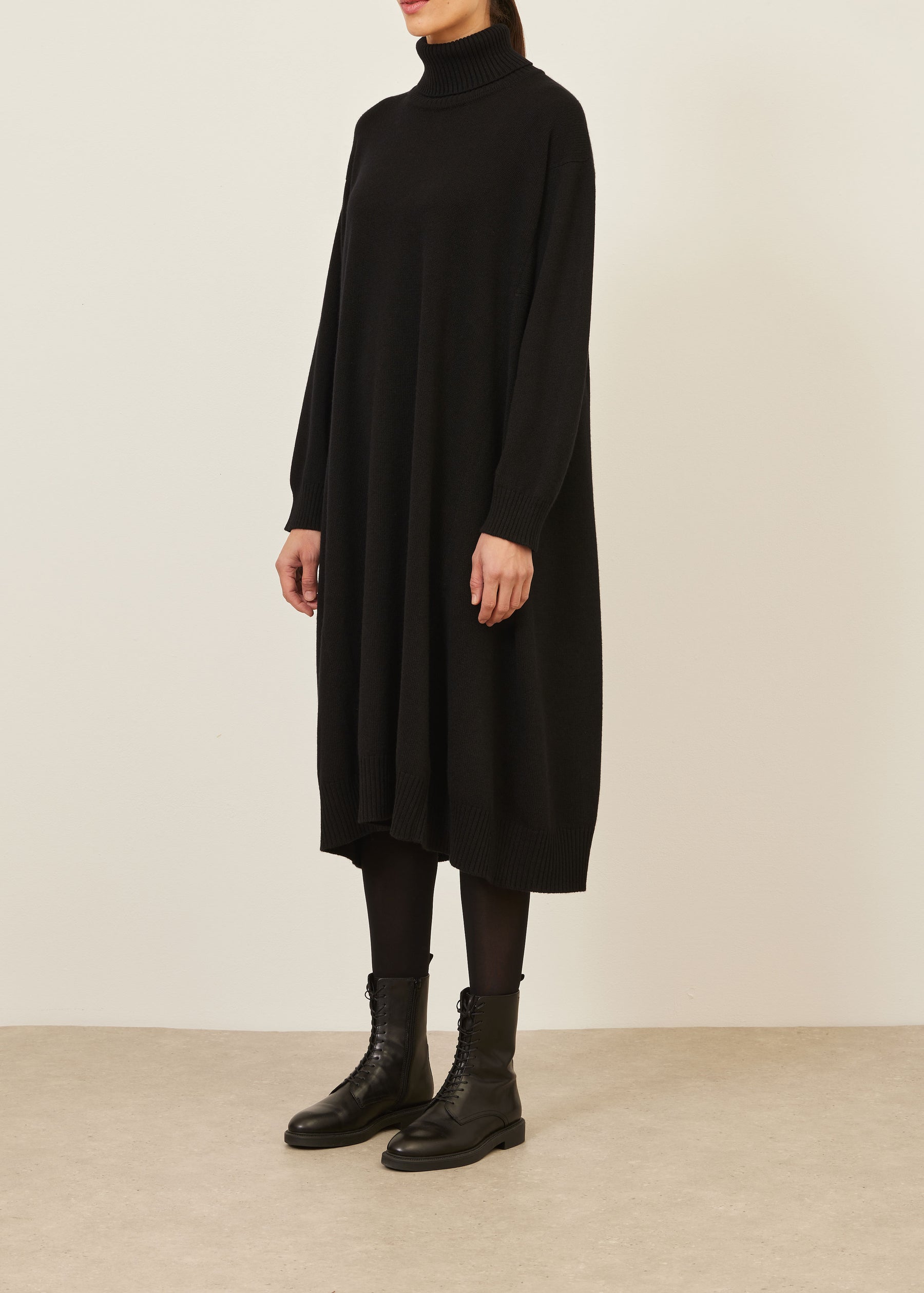 cashmere a-line roll neck knit dress