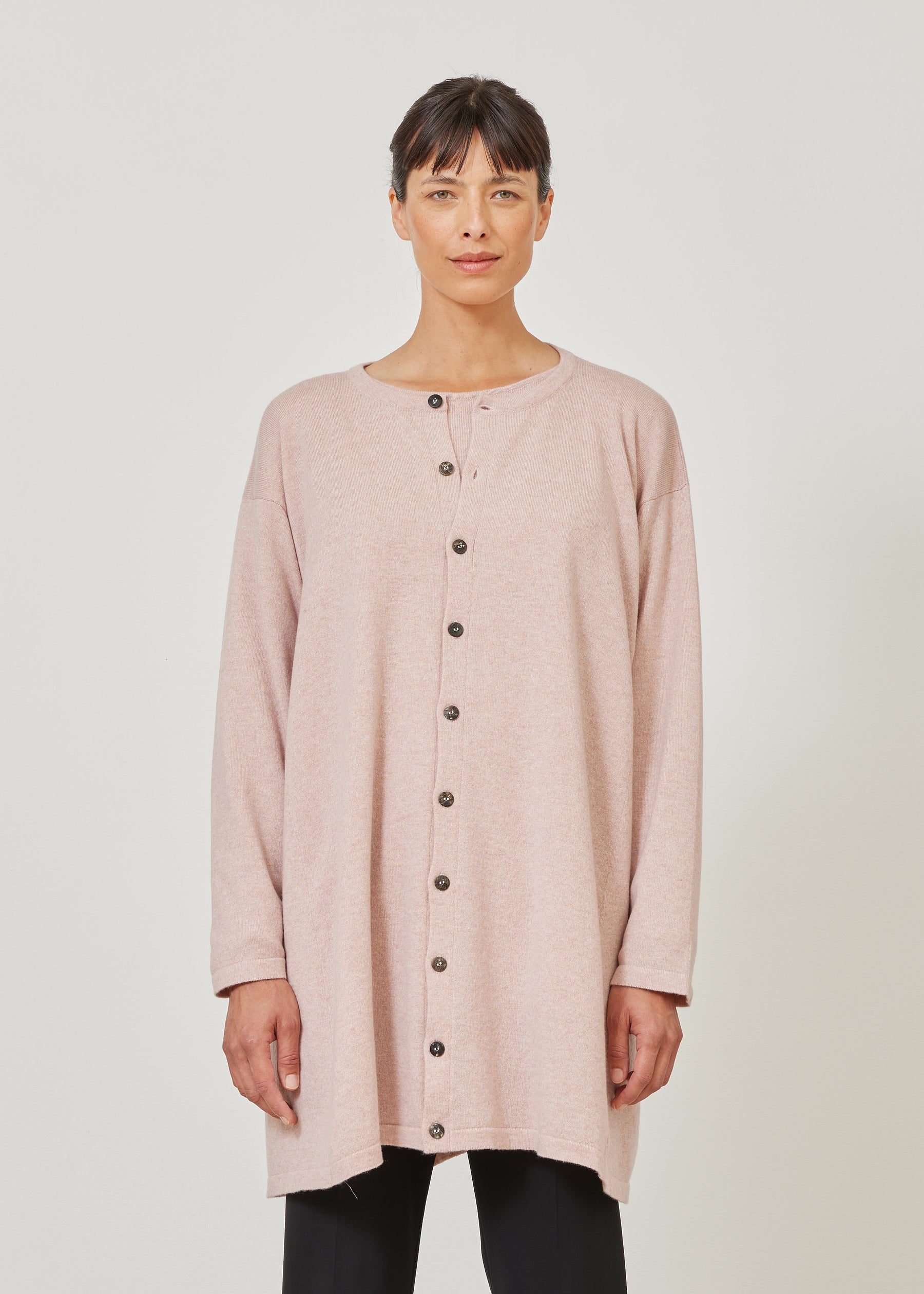 cashmere knitted side panelled cardigan - long plus