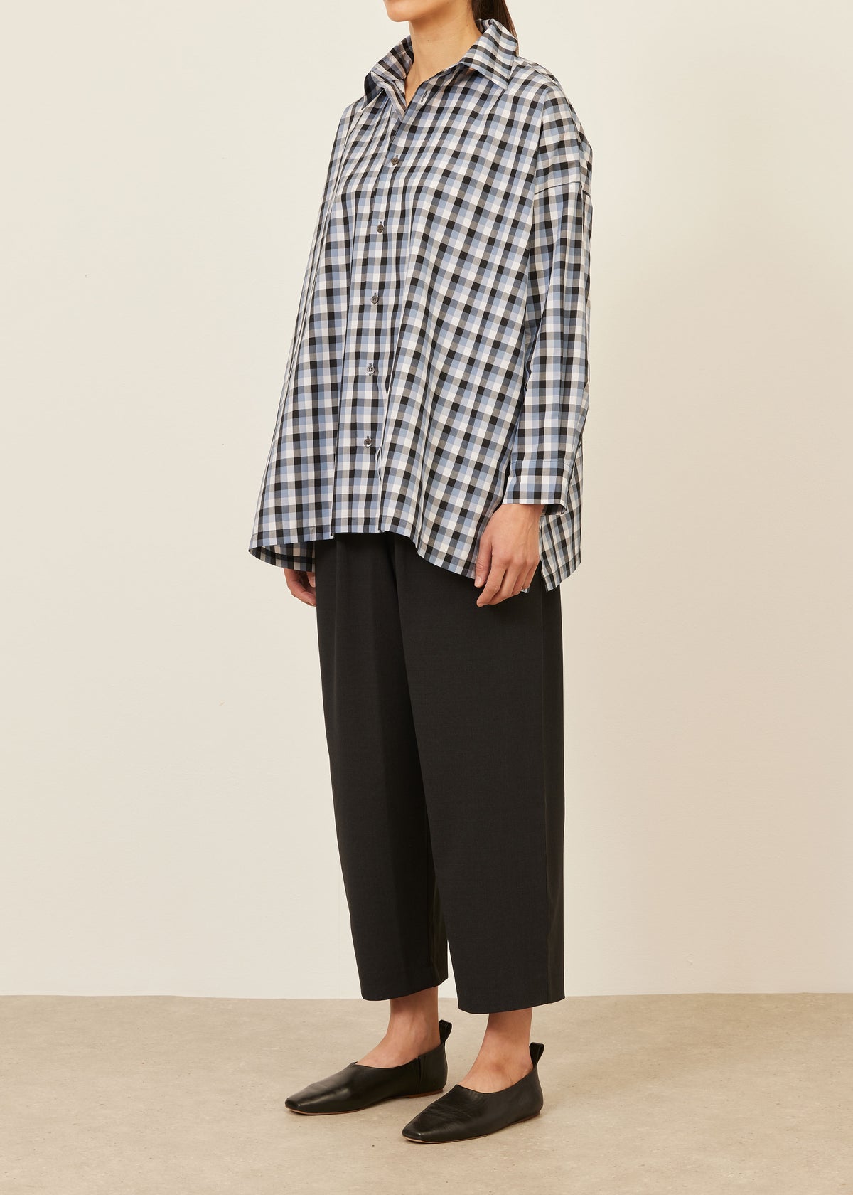 cotton wide a-line shirt with collar - long