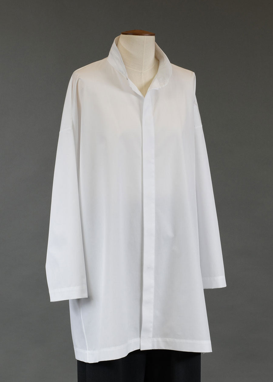 cotton angled-to-frnt side seam shirt with double stand collar-long plus