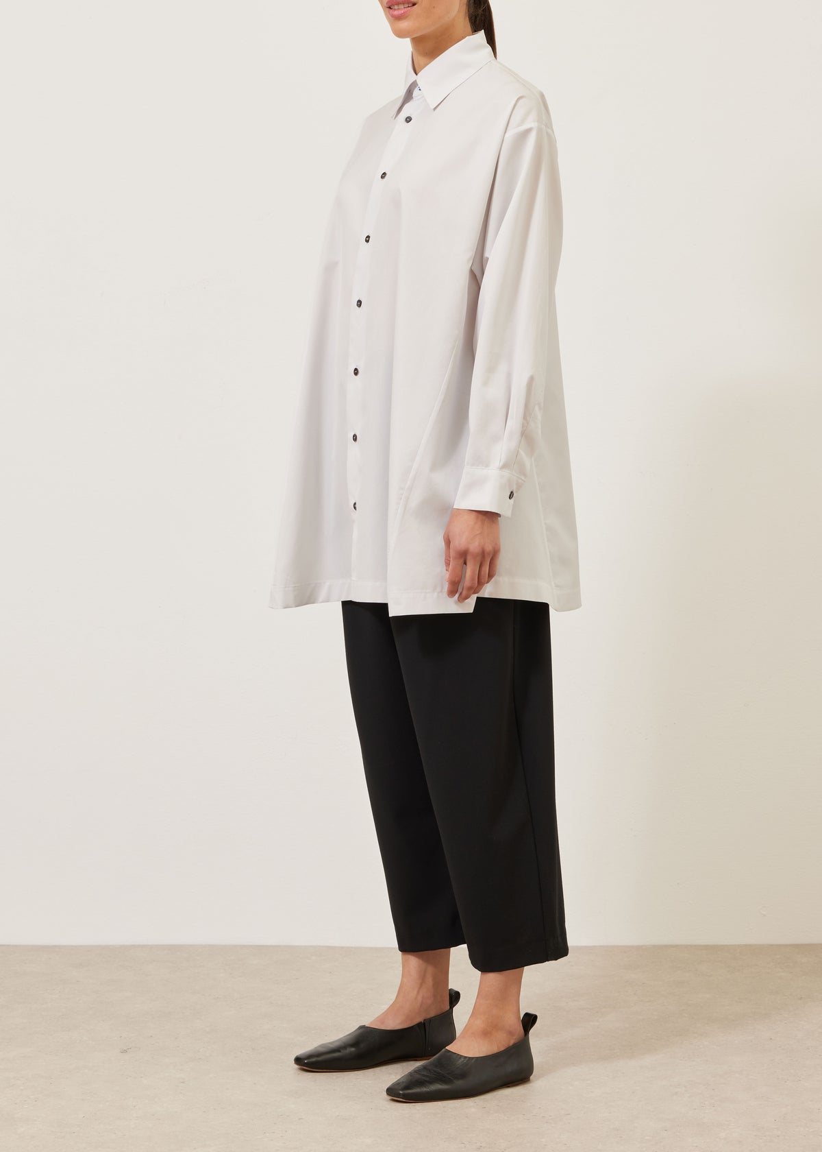 cotton side panelled shirt with collar - long plus