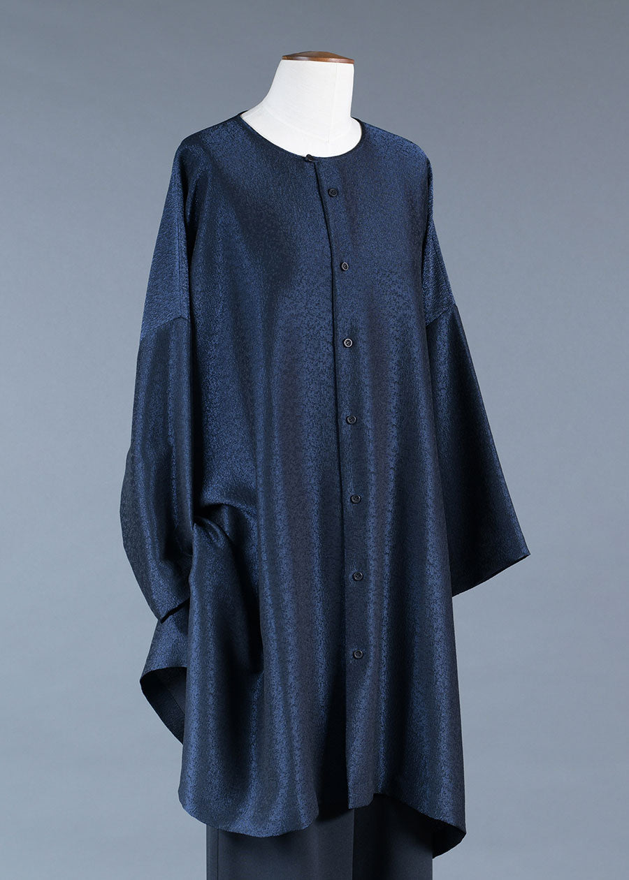 silk mix wide bound neck shirt - very long with slits