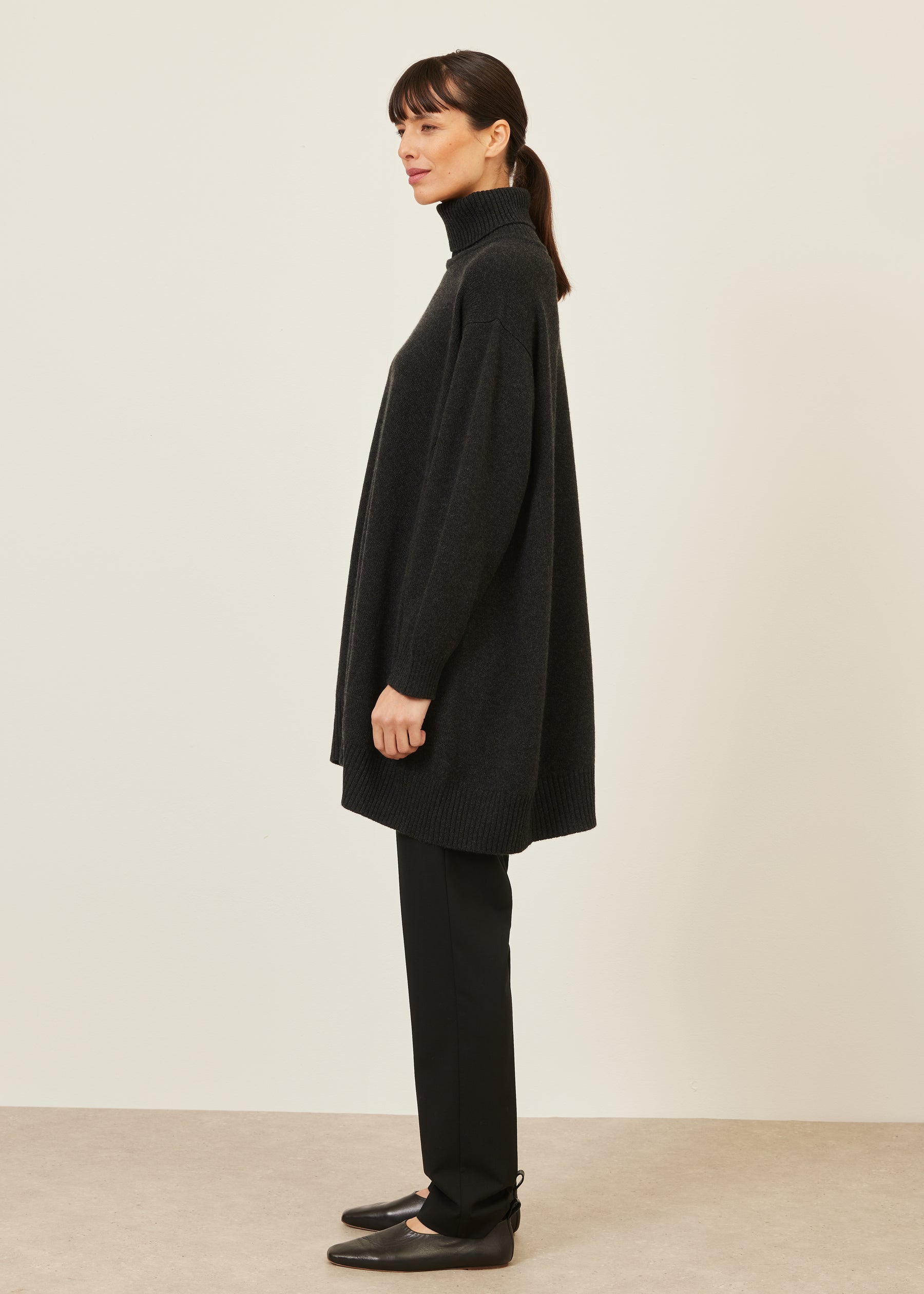 cashmere panelled a-line roll neck sweater - long plus