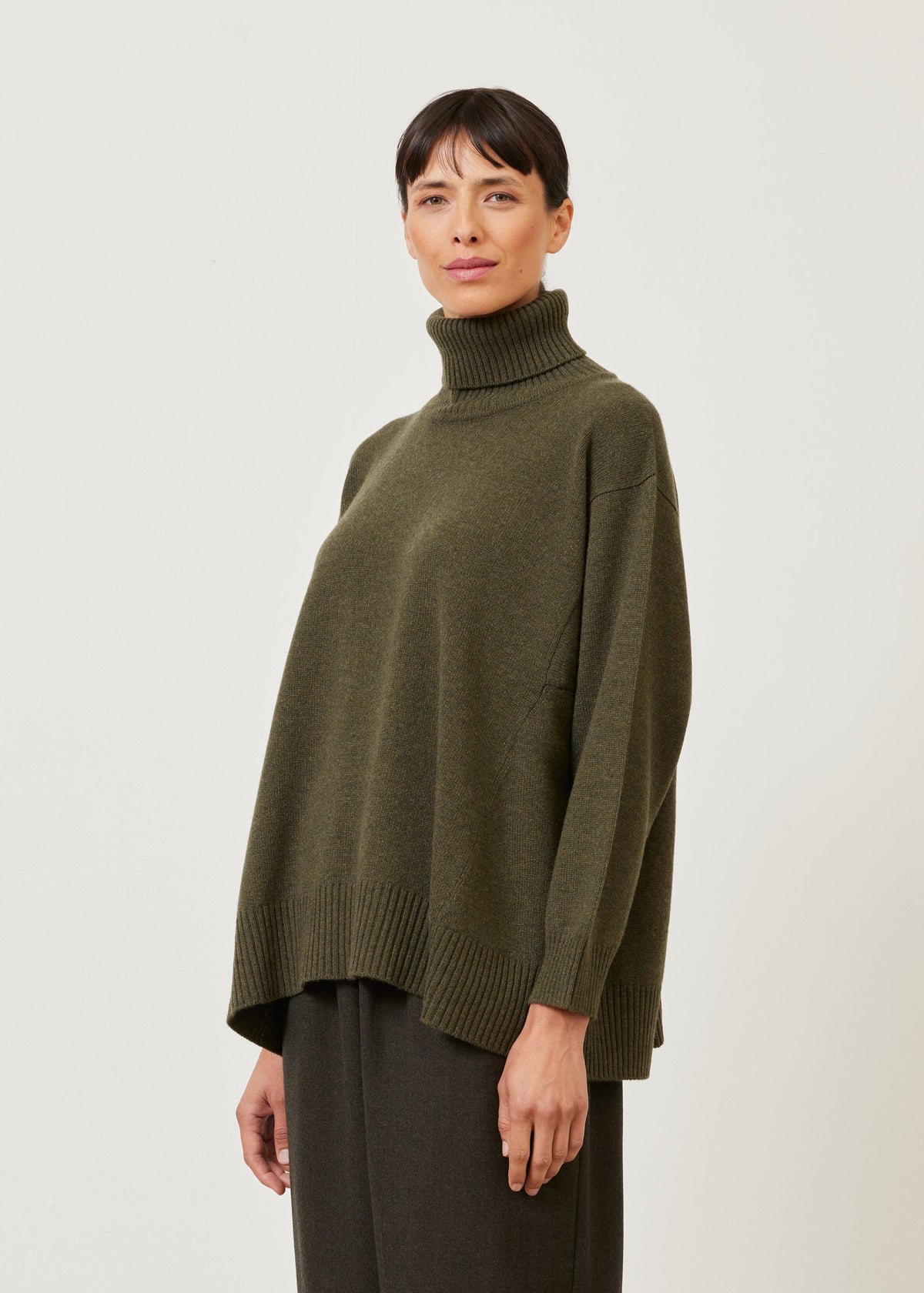 panelled A-line roll neck cashmere sweater - mid plus