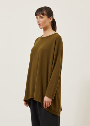 cashmere smaller front larger back round neck sweater - long