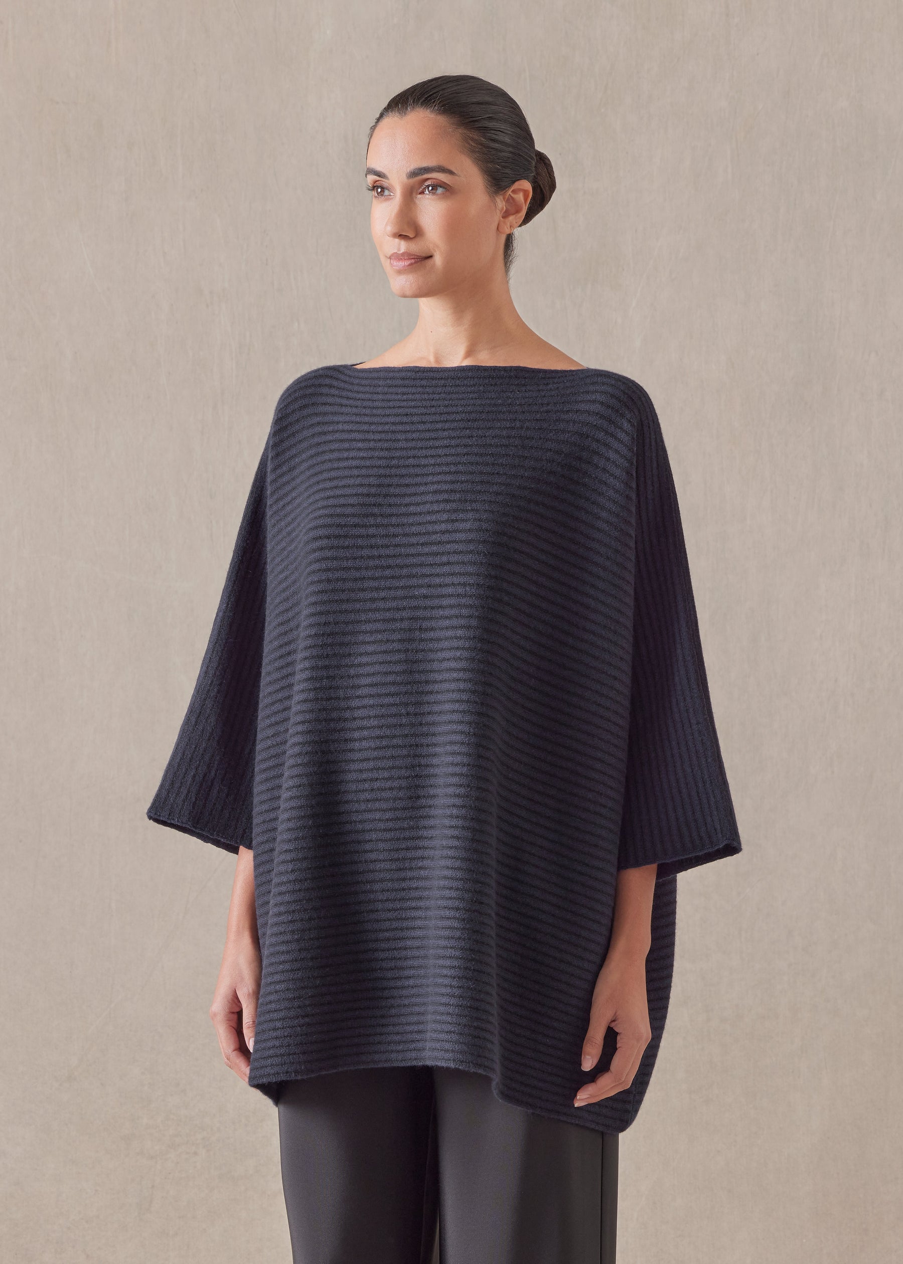 cashmere square 3/4 sleeve sweater - long