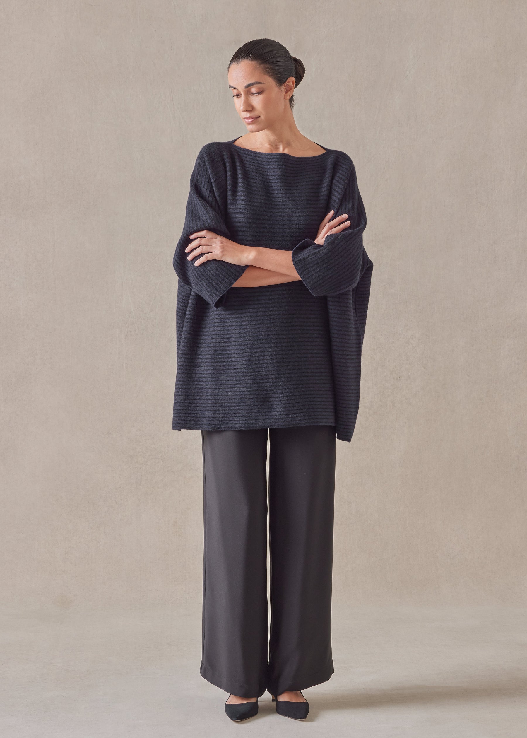 cashmere square 3/4 sleeve sweater - long