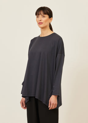 cotton jersey one pocket angle-to-front round neck t-shirt - long