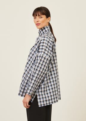 cotton wide longer back shirt with double stand collar - mid plus