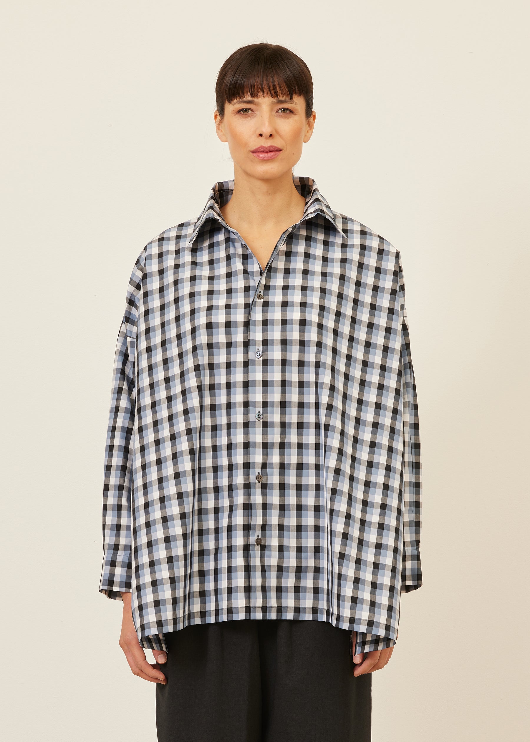 cotton wide a-line shirt with collar - long