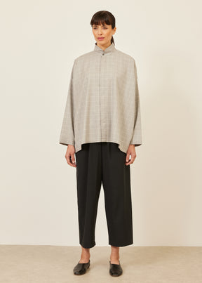 cotton wide a-line shirt with double stand collar - mid plus